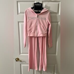Bebe Pink Velour Zip Hoodie & Track Pants Matching Set NWT